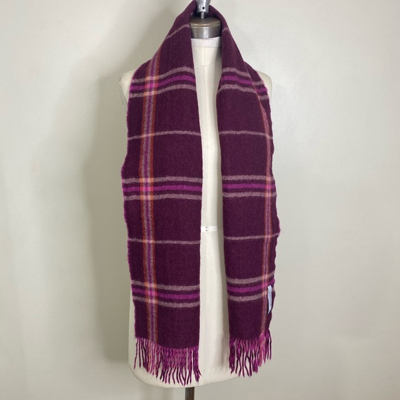 LANICIFIO CONFEZIONI SCARF BABY ALPACA REVERSIBLE PLAID/SOLID FRINGE PINK BROWN - Picture 7 of 13